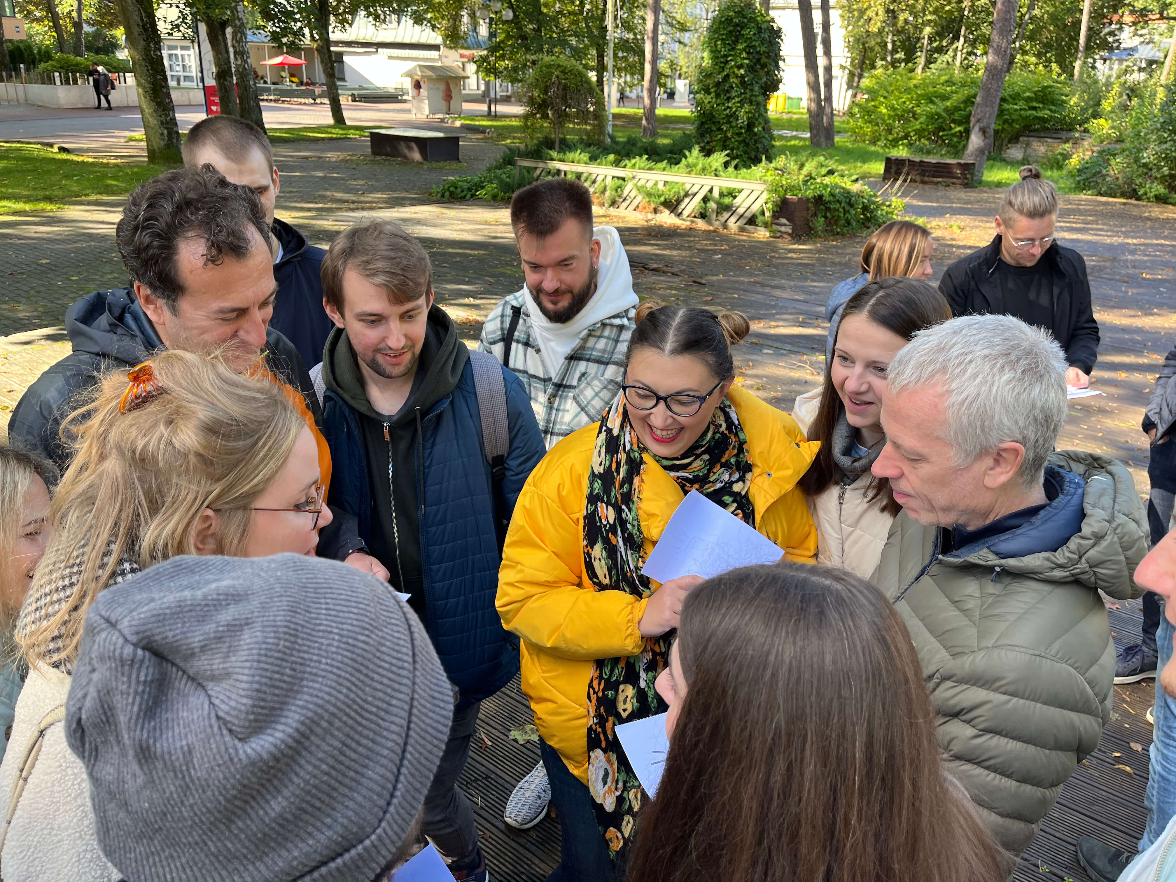 Team brainstorming outside